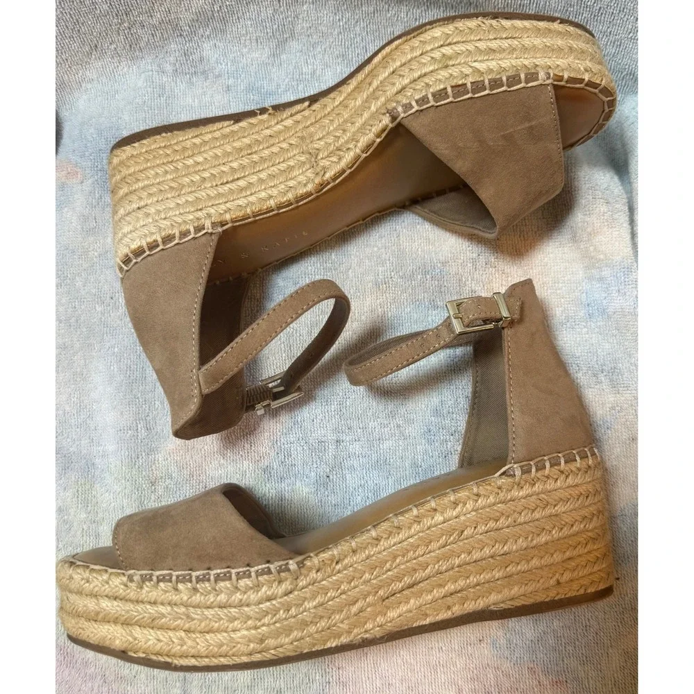 Kelly & Katie Tan Espadrille Wedge Sandals Ankle Strap Platform‎ 6.5M